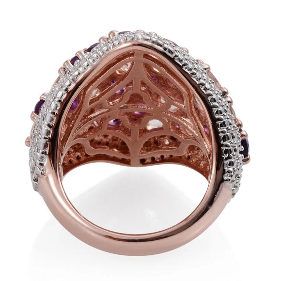 Rose Gold Rhodium Plated Sterling Silver Ring With Polished African Amethyst, Mo - Picture 5 of 8